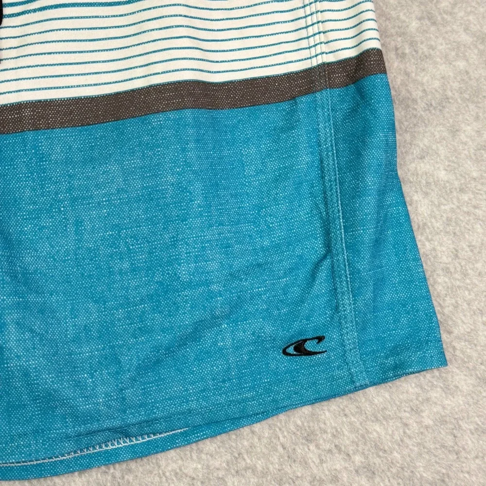 ONeill Mens Striped Board Shorts Blue Grey Size 31 Swim Trunks Cargo Pocket